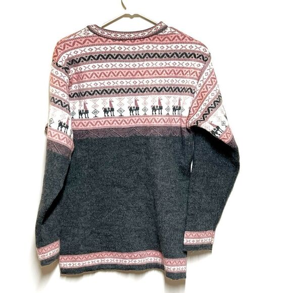 Yarina Handmade in Equador Grey Pink Alpaca Blend Sweater Womens L - Picture 5 of 8